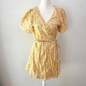 Madewell Mini Wrap Dress Womens Medium Floral 100% Cotton Summer Boho Garden